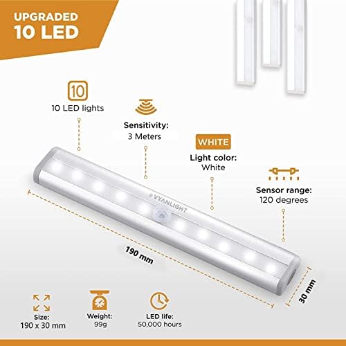 VYANLIGHT Under Cabinet Lighting – Motion Sensor Closet Lights, Battery Operated LED Strip Light Bar, Stick-On Wireless Indoor Lights for Kitchen, Pantry, Hallway, Stairs, 6 Pack