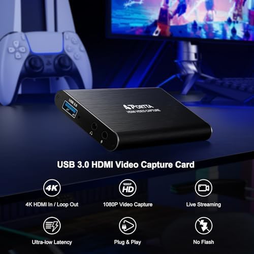 Portta HDMI Video Capture Card, Stream and Record in 1080P60 with Ultra-Low Latency, 4K HDMI in/Loop Out, USB 3.0 to PC Compatible with Nintendo Switch 2/PS4/PS5/Xbox/OBS