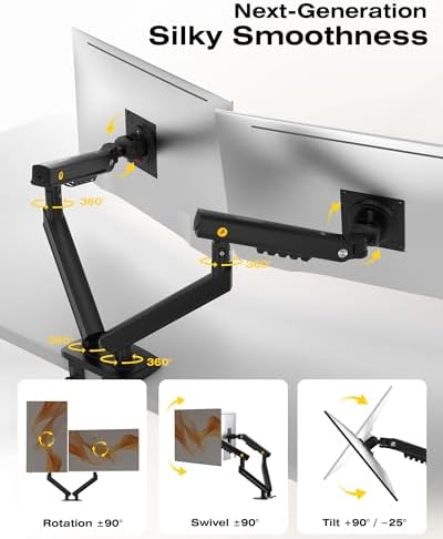 NB SmooVex™ Dual Monitor Mount, Dual Monitor Stand fits up to 32 Inch, Mechanical Spring Monitor Arm, VESA 75/100 mm, Model-A5C (Black)