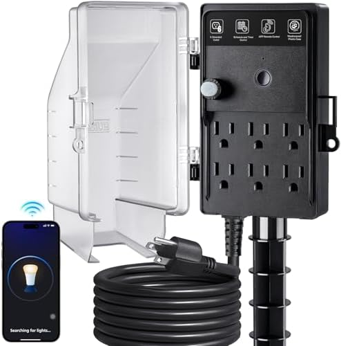 SURAIELEC Zigbee Outdoor Power Stake Timer Waterproof Smart Plug, 6 Outlets | Power Strip Weatherproof Light Timer Switch, 6FT Extension Cord, Alexa/Google Assistant Compatible, Hue Bridge Required