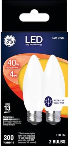 GE LED Light Bulbs, 40 Watt, Soft White, Frosted Decorative Bulbs, Medium Base (2 Pack)