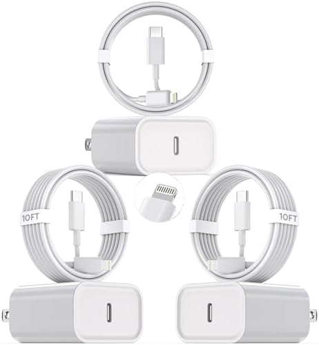 10Foot Fast iPhone Charging Cable,3-Pack Super Fast i Phone Charger USB C Charging Block Wall Charger PD Adapter with 10FT Type C to Lightning Cable Cord for iPhone 14/13/12/11ProMax/XS Max/XS/XR/8/SE