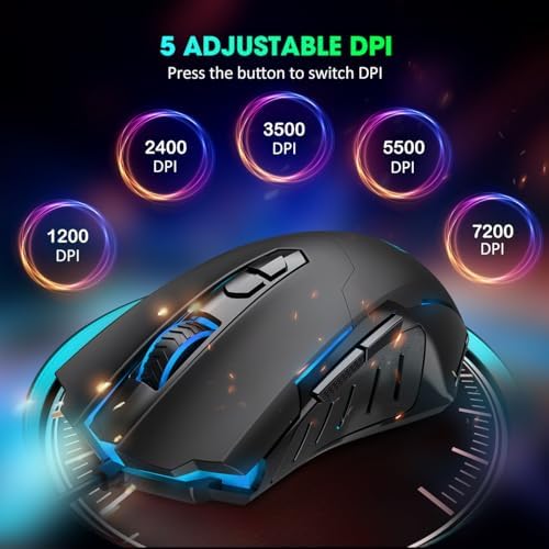 Wired Gaming Mouse, Ergonomic Mice, 7 Buttons 7200DPI for Laptop PC Gamers | Adjustable 7200 DPI, colorful RGB LED lighting, durable wired connection, great for gaming, daily work and office computer