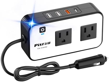 PiSFAU 200W Car Power Inverter - DC 12V to 110V AC Car Plug Adapter Outlet | Dual AC Outlet 4.8A 24W USB-A/C, Portable Cigarette Lighter Charger for Laptop/Camping/Road Trip Essential/Vehicle Accessorie