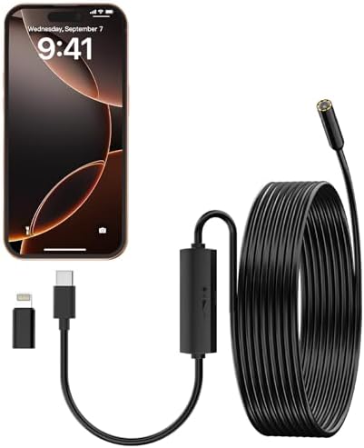 Endoscope with Light,1080P HD Borescope Camera with 8 Adjustable LED Lights 8mm Lens, Inspection Camera with 16.5ft Semi-Rigid Cable, Compatible with for iOS and Android