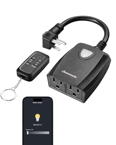 DEWENWILS Smart Dimmer Plug with Remote for Patio Lights, 2.4GHz Only | Remote/App/Voice Control, 2 Grounded Outlets, 100FT Range, Stepless Dimming, Support 200W Dimmable LED/400W Tungsten Bulbs