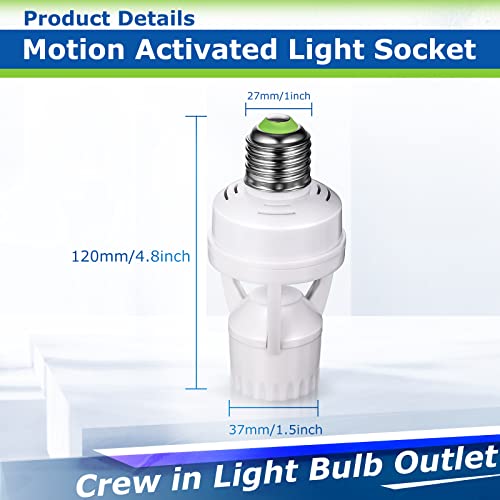 Hortsun 3 Pcs Motion Sensor Light Socket Smart Screw in Light Bulb Outlet Compatible with E26/e27 Motion Activated Bulb Holder Adapter Automatic Control for Porch Garage Storage Room (White)