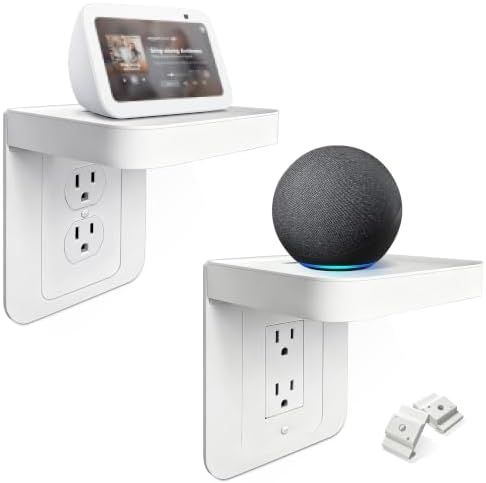 Wall Outlet Shelf for Vertical Decora and Duplex with Cord Storage, 2 Pack | Raises Toothbrushes and Small Devices Off Counters while the Built-In Cord Compartment Hides Extra Cable for a Cleaner Setup