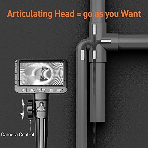 10FT Articulating Borescope with Light, Two-Way Steering Industrial Endoscope Inspection Camera 0.33in Fiber Optic Snake Camera Waterproof for Electriction Wall Pipeline Inspection