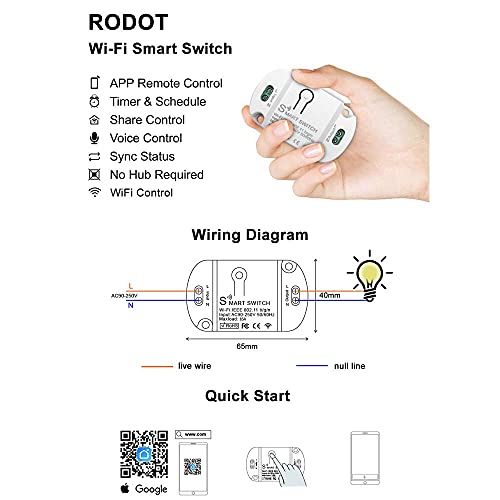 16A Basic Wireless Smart Switch,Wi-Fi Light Switch Compatible with Alexa & Google Home & SmartThings,FCC Certified,No Hub Required Support DIY Module (2 pcs)