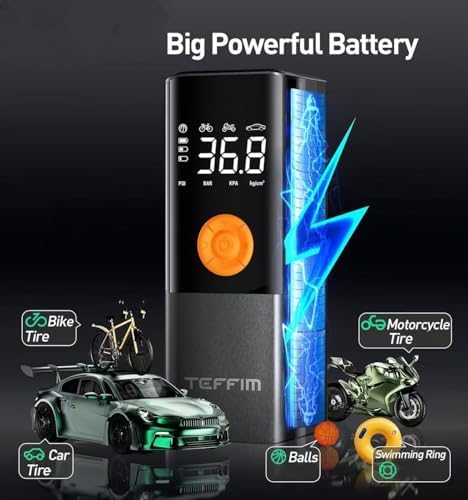 Teffim Tire Inflator Portable Air Compressor, Air Pump for Car with Pressure Gauge,Tire Inflator for Car Motorcycle Bike Pump