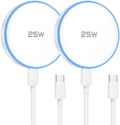 25W MagSafe Charger 2 Pack Magnetic Wireless Charging Pads with 6FT Cables | 25W magnetic charging with two 6FT USB C cables, compatible with iPhone 17/16/15/14/13/12 Series and AirPods 4/3/2/Pro