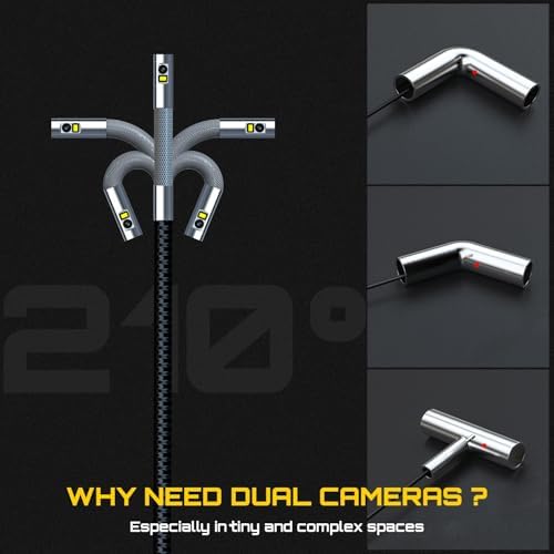 Patented Dual Lens Articulating Borescope with Light, 0.25in Ultra-Thin Probe, 5-inch HD Display, Flexible Snake Endoscope Camera for Aerospace Automotive Engine HVAC Wall Inspection-5FT