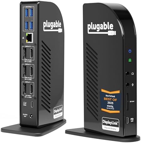 Plugable 13-in-1 USB C Docking Station 4K Triple Monitor with 100W Power Delivery | USB C Dock for Windows, Mac, ChromeOS, Thunderbolt | Driver Required | 3X HDMI and 3X DisplayPort (UD-ULTC4K)