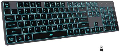 Wireless Backlit Keyboard, Rechargeable USB Silent Keyboard, 2.4G Cordless Full Size, Compatible with Apple iMac, MacBook and PC, Computer Laptop, Space Gray…