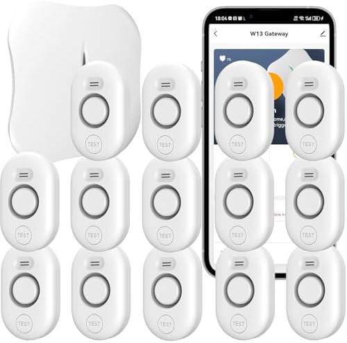 Bundle: 14 Pack Water Sensors with 2.4Ghz WiFi Gateway, Water Flood/Drip Alarm for Basement/Kitchen/Bathroom/Toilet/Laundry Room, Sink/Drain/Pipe/Faucet Leakage Alert