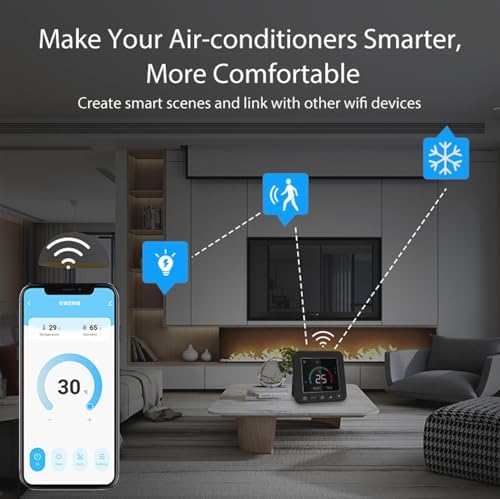 Smart Air Conditioner Controller: WiFi Thermostat for Home, Programmable Thermostat with Temp Humidity Sensor, Smart IR AC Control for Portable, Window AC & Heat Pumps, Compatible with Alexa, Google