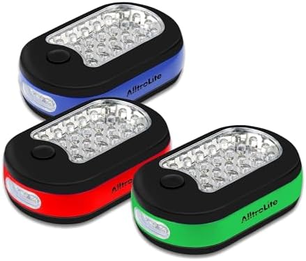 3-Pack LED Work Light | Portable Magnetic Work Light with Rotatable Hook, Magnetic Back & Push Button | Battery Operated Pocket Work Lights for Car Repairing, Emergency, Hiking, Camping