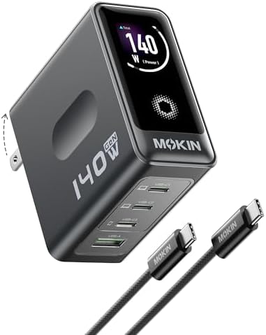 MacBook Charger, 140W USB C Charger Block, 4-Port GaN PD3.1 PPS, Fast Charging, Laptop Wall Charger Power Adapter, Touch Screen Smart Display for MacBook Pro/Air, iPhone iPad