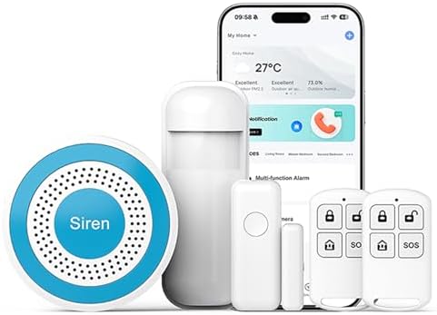Home Security System with Smart Life or Tuya Instant App Alerts and Instant App Alerts,WiFi+4G Compatible with Alexa and Google DIY Alarm System Kit,Door/Window & Motion Sensors,for Apartment