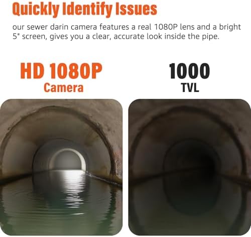 Sewer Camera 100FT, 5'' HD 1080P w/DVR-32GB Pipe Inspection Camera 5000mAh | Drain Camera IP68 Waterproof Snake Plumbing Tool with Lights 100FT Marked Cable Borescope with Lights 6 LED Plumbing Cameras