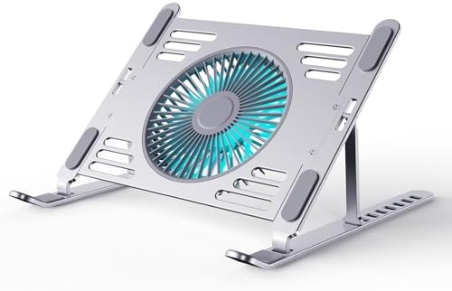 SHUWEI Portable Laptop Cooling Stand, Foldable & Adjustable Aluminum Stand with 3 Speed Powerful Quiet Fans, Ultra-Lightweight Ergonomic Cooling Pad for 17.3" Laptops (Silver, for 17.3" Laptop)
