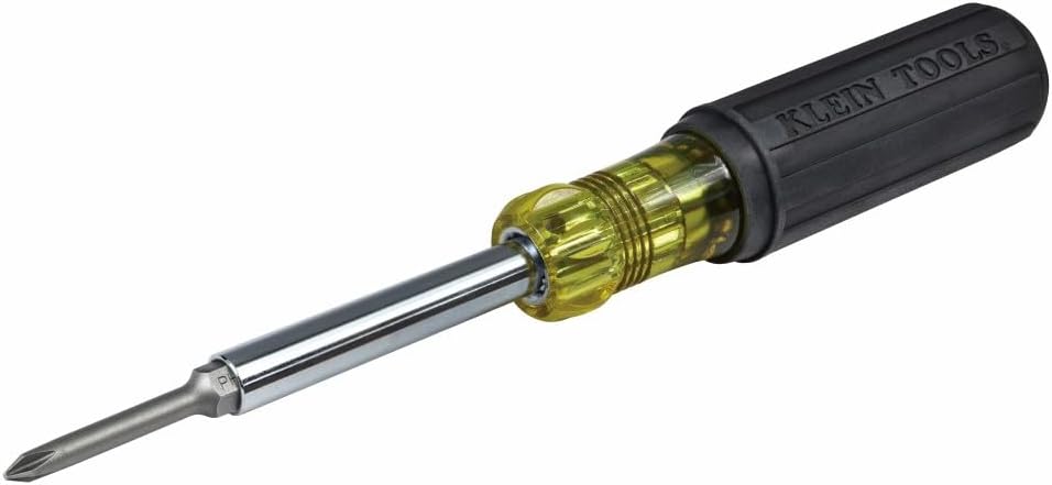 Klein Tools 32559 Multi-bit Screwdriver / Nut Driver, Extended Reach 6-in-1 Tool with Nut Driver, Phillips and Slotted Bits