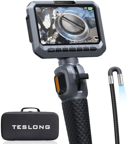 Teslong 5.5mm Slim Probe Two-Way Articulating Borescope for Automotive | 5" IPS Industrial Endoscope 5FT Flexible with 180° Bending & 6 LED Lights - Inspection Camera for Engine, HVAC, Mechanics