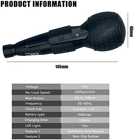 3.6V Cordless Electric Screwdriver USB-C Rechargeable LED Kit BLK | Compact 3.6V cordless screwdriver with USB-C fast charging, LED light, and 2-in-1 manual/electric mode for home repairs