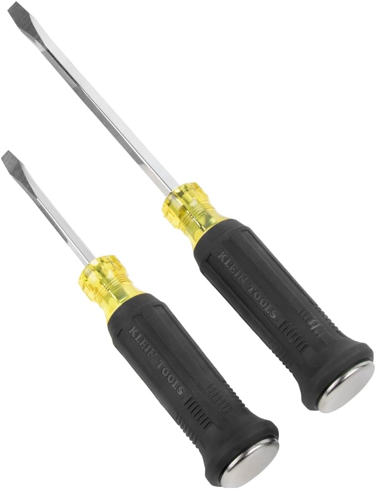 Klein Tools 6007DD 5/16-Inch Keystone Demolition Screwdriver, 7-Inch Blade, Steel Tip-to-Cap Construction Demo Screwdriver, Cushion-Grip Handle, Oversized Strike Cap, Square Shank with Wrench Assist