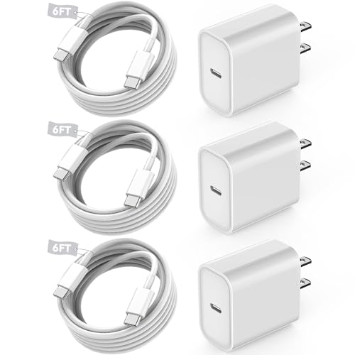 Fast USB C Charger Block,3Pack Long 6FT USBC to USBC Cable iPad Cord 20W iPhone 17 Pro Max Charger Travel Plug Fast Charging for iPhone 17/17 Air/17 Pro/16/16e/16 Pro/16Plus/15/15Pro/Pro Max/Plus,iPad