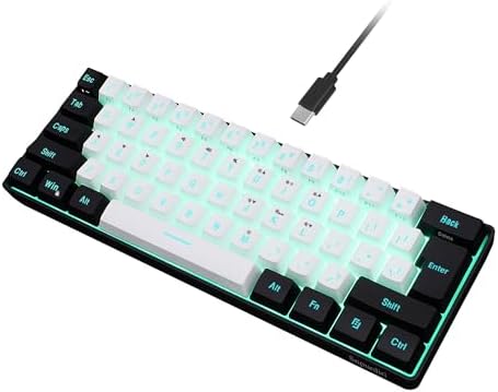 Snpurdiri 60% Wired Gaming Keyboard, 61 Keys RGB (Black-White) | Backlit Ultra-Compact Small Gaming Keyboard, for PC/Mac Gamer, Typist, Travel, Easy to Carry on Business Trip