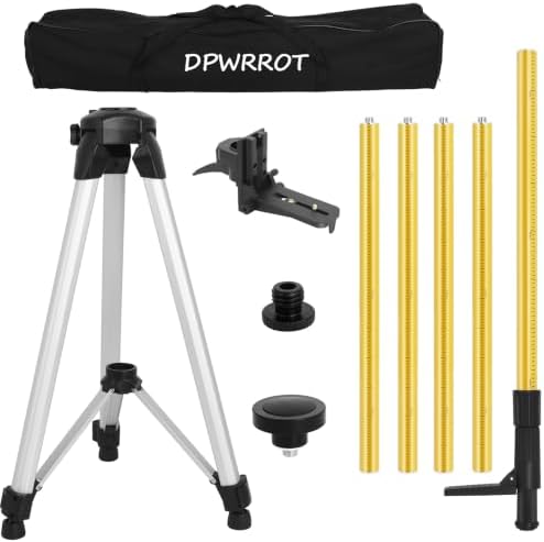 Telescoping Laser Level Pole with Tripod, 12Ft./3.7M Laser Level Tripod | Include 1/4-Inch by 20-Inch Mount for Rotary and Line Laser Level, Laser Stand with 5/8"-11 Threaded Adapter