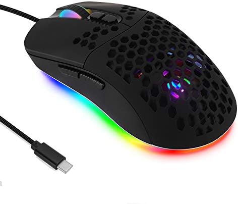 HXMJ Wired USB C Gaming Mice,Lightweight Honeycomb,7200DPI,Corded Mouse with RGB Backlit for Apple MacBook,Tablets,Computer or Laptops with Type C Port
