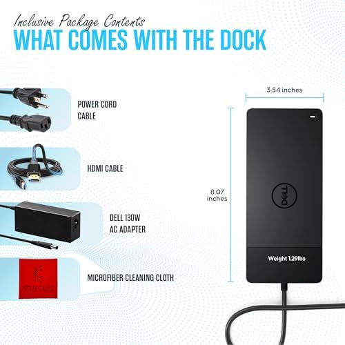WD19 Dell Docking Station - Dual Monitor USB-C Dock with 130W & HDMI Cable | VGA & Mini DisplayPort Support, RJ45 Ethernet, Multiple USB 3.0/2.0 Ports, Audio Connectivity & One-Cable Workstation Setup