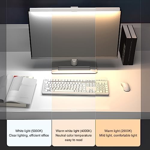 Computer Monitor Light Bar, Touch Control Adjustable E Reading USB Powered Lamp, No Glare Eye Caring LED Screen Monitor Light Bar, for 0.6 Inches to 1.6 Inches Laptops (White)