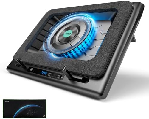 llano Gaming Laptop Cooler, V12 Laptop Cooling Pad Stand | 5.5 inch Fan, Fast Cooling Computer Laptop 15.6-19in, Adjustable Speed, Touch Control, 3-Port USB A, A Mouse Pad Included