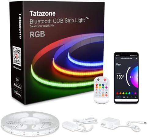 Tatazone 4.92ft Bluetooth RGB COB Led Strip Lights with Remote, Dimmable Smart App Led COB Light Strip, Color Changing Music Sync, Indoor RGB Led Lights for Bedroom, Home Decor, Party