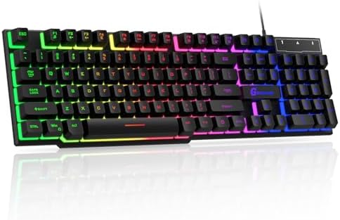 GEODMAER 104 Keys Gaming Keyboard, Full Size LED Backlit Wired Keyboard with Multimedia Keys, Anti-Ghosting, Spill-Resistant Membrane Gaming Keyboard for PC Laptop