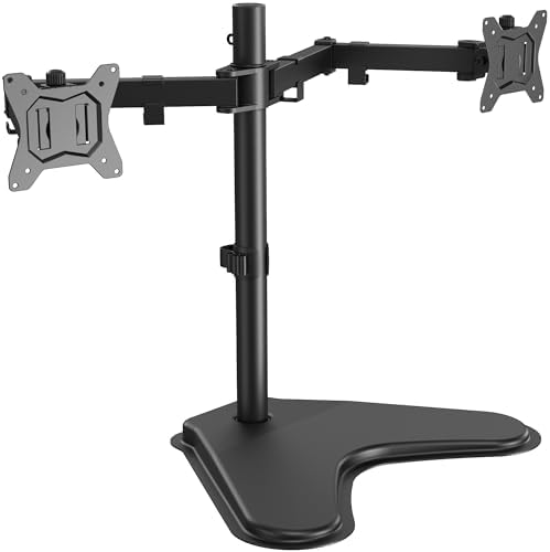 ErGear Freestanding Dual Monitor Stand for 2 Screens up to 32 inch, Heavy Duty Monitor Mount Holds Max 17.6 lbs per Arm, Height Adjustable Gaming Monitor Stand for Desk, VESA 75x75/ 100x100mm, Black