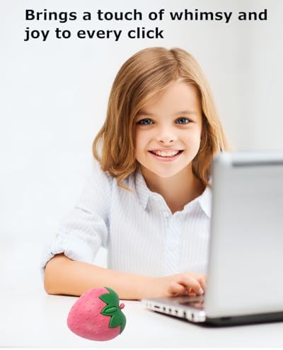 Wireless Bluetooth Mouse Cute Pink Fruit Strawberry Shape Silent Portable Lightweight USB Optical Cordless Dual Mode Mice for PC Laptop Computer Tablet Mac MacBook Pro Desktop Kids Girls Women Gift