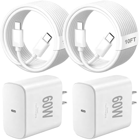 60W Super Fast USB C Charger for Samsung,2Pack TypeC Android Phone PD Wall Charger Block,10FT Chargers Fast Charging USB-C Cord Compatible with Galaxy S26 Ultra/S26+/S26/S25 Ultra/S25+/S25/S24/S23/S22
