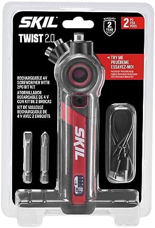 SKIL Twist 2.0 Rechargeable 4V Screwdriver with Pivoting Head, Torque Setting, USB-C Charging Cable & 2PC Bit Set-SD5619-01