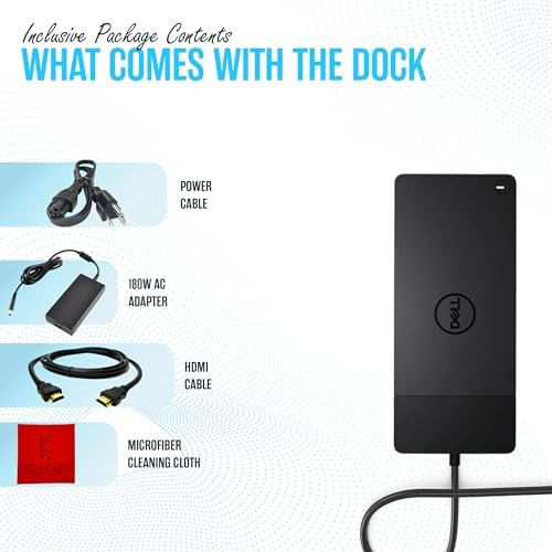 WD19 Dell Docking Station - Dual Monitor USB-C Dock with 180W & HDMI Cable | VGA & Mini DisplayPort Support, RJ45 Ethernet, Multiple USB 3.0/2.0 Ports, Audio Connectivity & One-Cable Workstation Setup