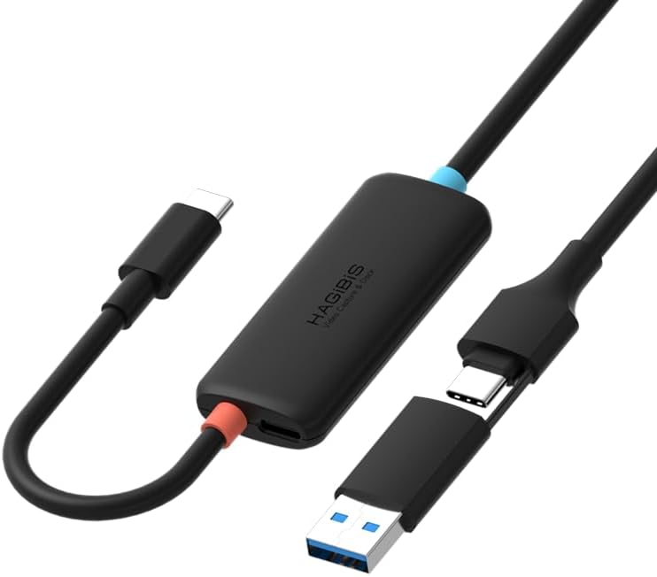 Hagibis USB3.0 Video Capture Card with 100W PD for Switch2, USB C to USB A/USB C 1080P@60fps 2K@30fps Live and Record Video Audio Game for Car Quest 3 VR PS4/5 ROG Ally Steam Deck (CC10P)