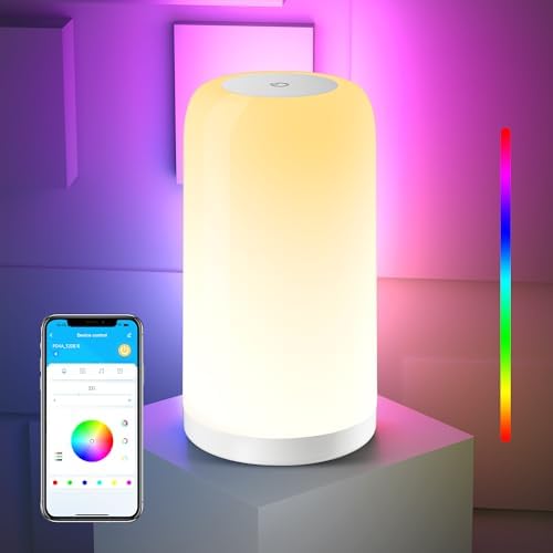VOLIVO Smart Touch Bedside Lamp, Bluetooth App Control, Dimmable & Timer | Bluetooth APP. 16M RGB + 2700K-6500K. 5%-100% dimming. Timer for sleep/wake. For bedroom, nursery & office.