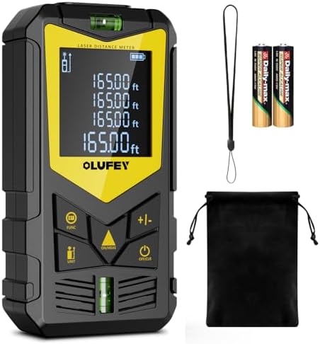 Laser Measure, OLUFEY 165ft Laser Distance Meter with 2 Bubble Levels, Black LCD Display and Pythagorean Mode, Measure Distance, Area and Volume