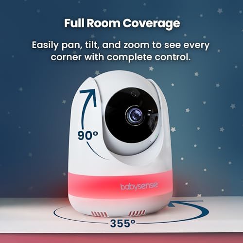 Babysense Add On Camera Video Baby Monitor MaxView, Remote Pan Tilt Zoom, Two-Way Talk-Back Audio, Long Range, Night Vision, RGB Night Light, Lullabies, Temperature Monitoring