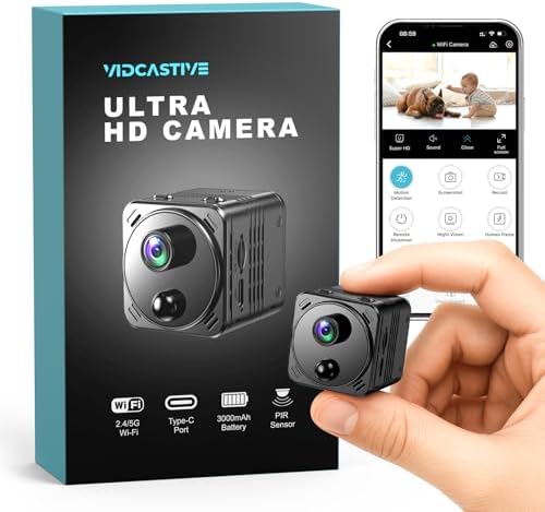 VIDCASTIVE 4K Mini Hidden Camera Dual-Band 2.4/5GHz WiFi Indoor Security Camera with AI Human Detection, Night Vision, Cloud/SD Storage, Up to 150 Days Standby Battery Life