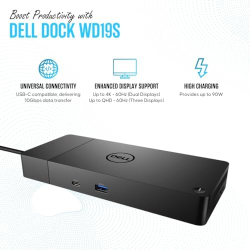 WD19S Dell USB-C Docking Station, Dual Monitor, 130W Supply, HDMI